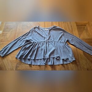 Lucky Brand Waffle Knit Thermal Long Sleeve Peplum Top Sz Large Gray